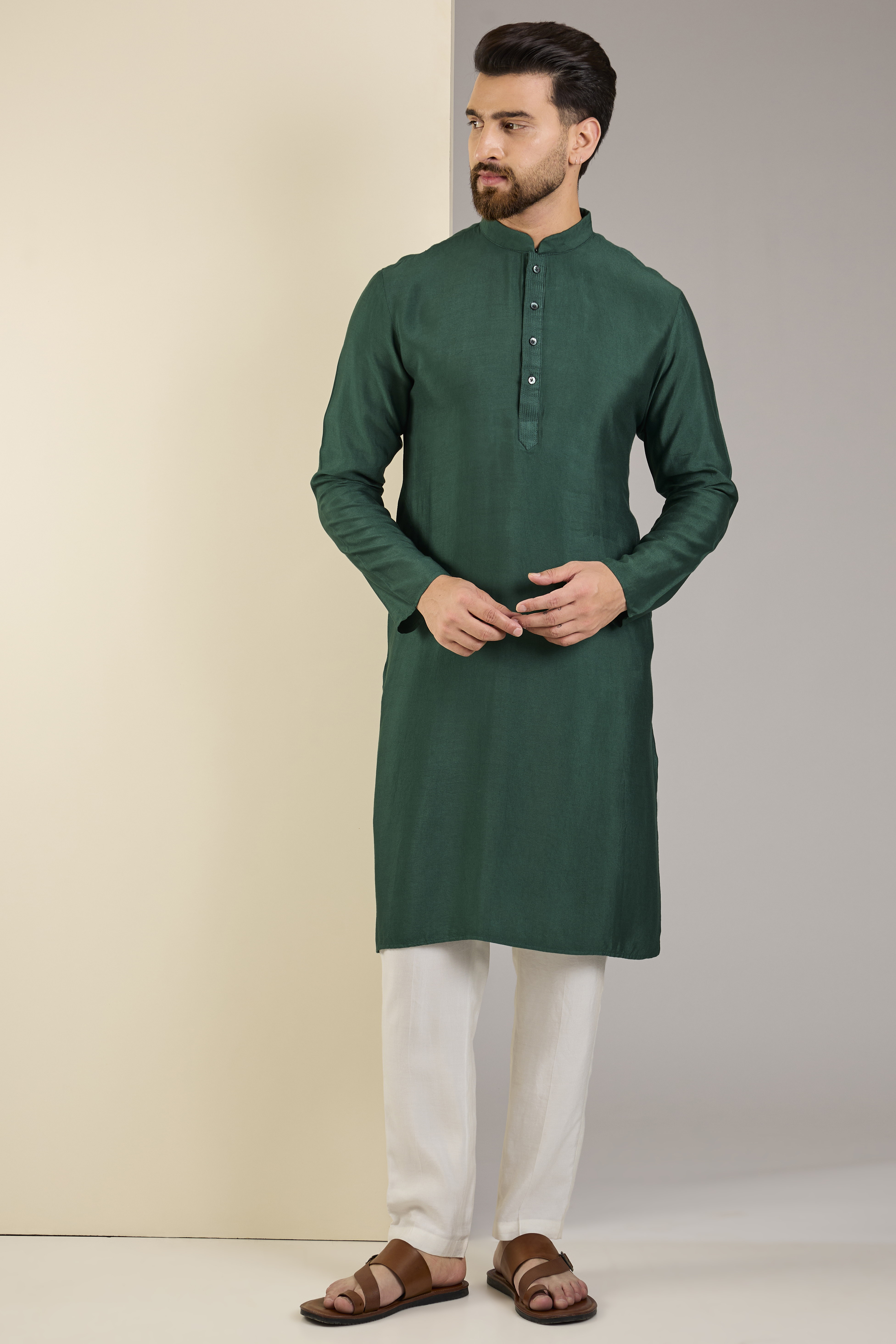 Emerald Green Cotton Kurta by SAMMOHAN