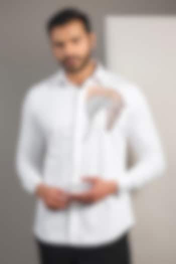White Cotton Lycra Aari Embroidered Handcrafted Party  start Shirt by SAMMOHAN at Pernia's Pop Up Shop