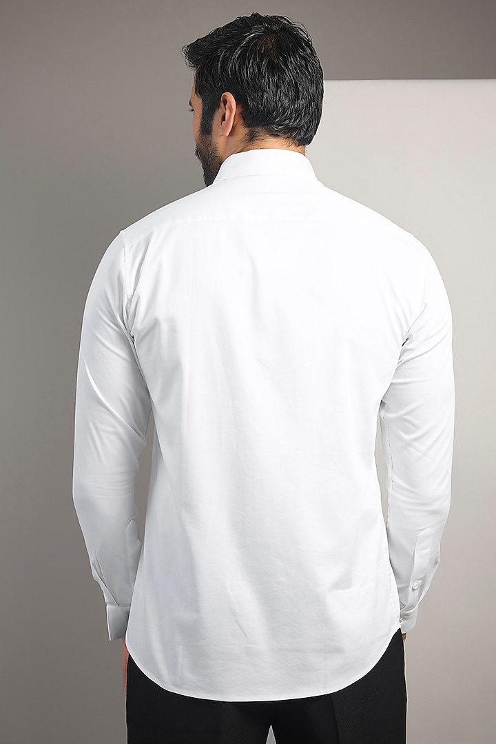 White Cotton Lycra Aari Embroidered Handcrafted Party Wear Shirt by SAMMOHAN at Pernia's Pop Up Shop