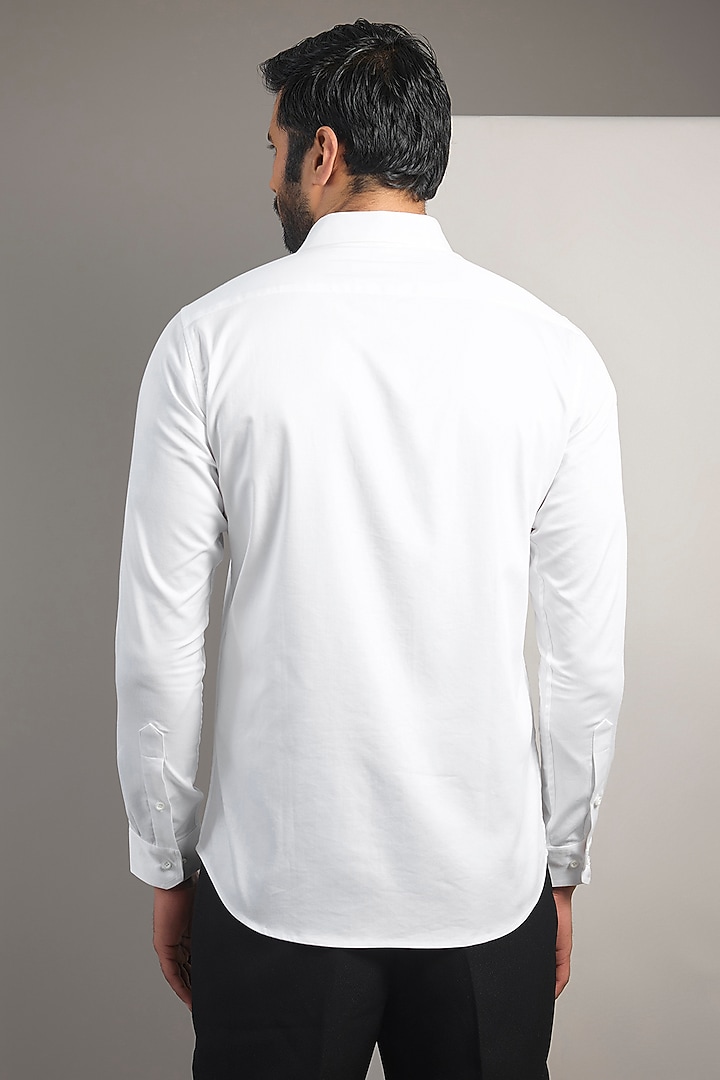 White Cotton Lycra Aari Embroidered Handcrafted Party Wear Shirt by SAMMOHAN at Pernia's Pop Up Shop