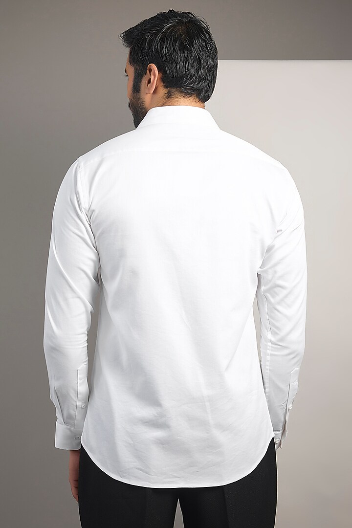 White Cotton Lycra Aari Embroidered Handcrafted Party Wear Shirt by SAMMOHAN at Pernia's Pop Up Shop