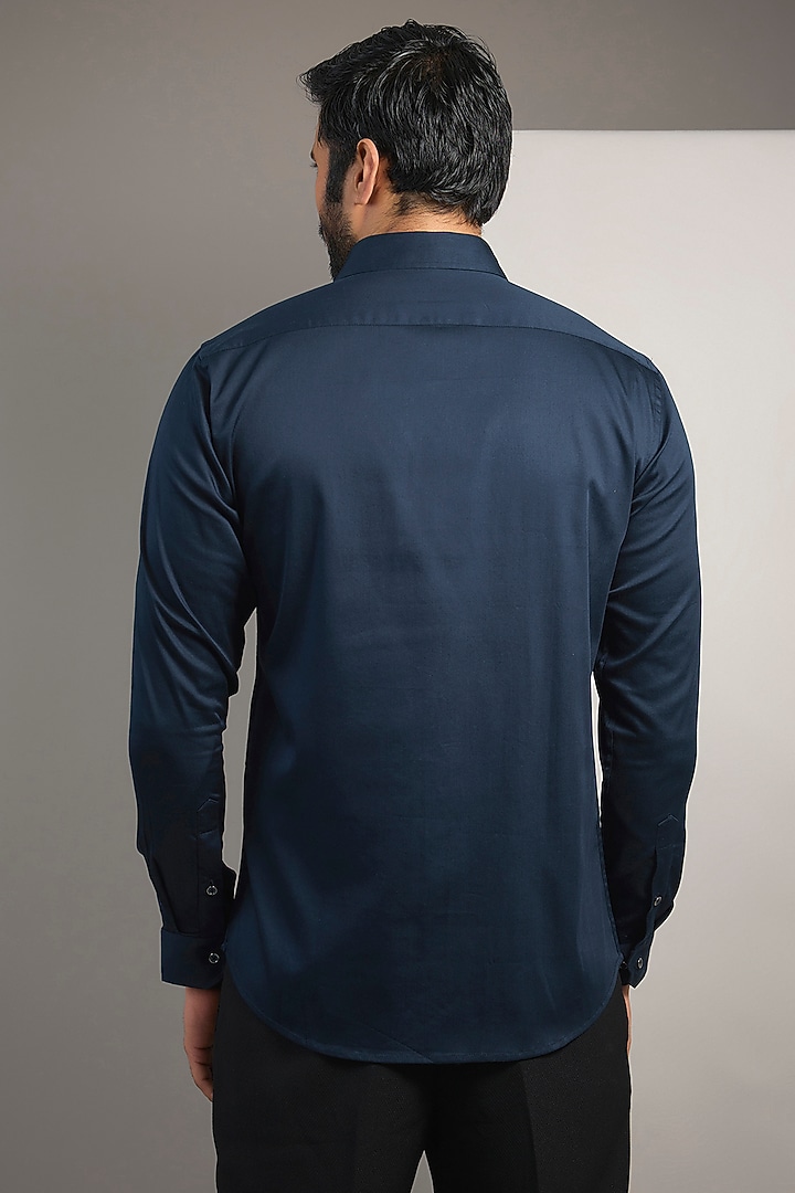Navy Blue Cotton Lycra Aari Embroidered Handcrafted Party Wear Shirt by SAMMOHAN at Pernia's Pop Up Shop