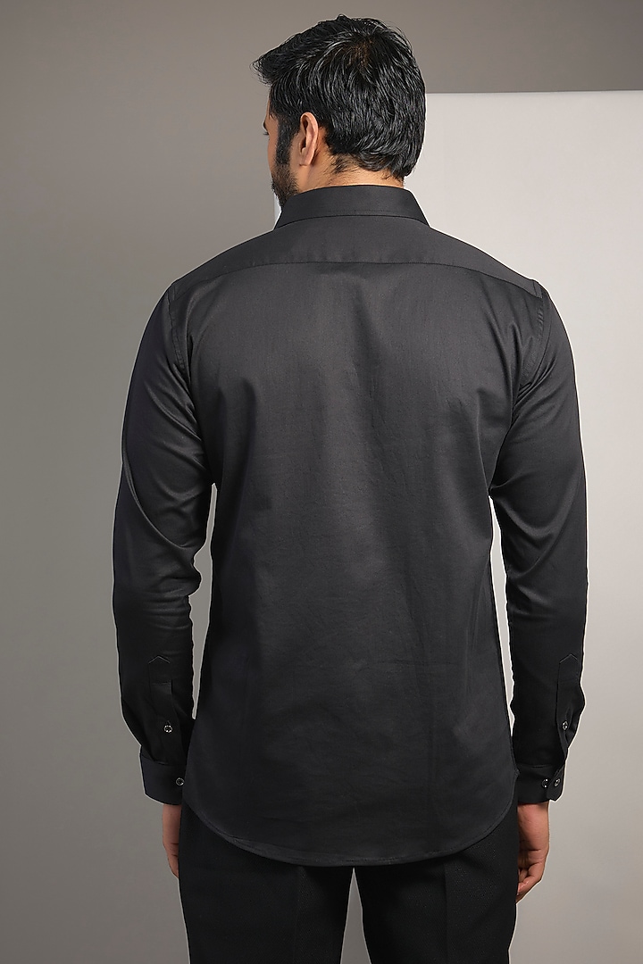 Black Cotton Lycra Aari Embroidered Handcrafted Party Wear Shirt by SAMMOHAN at Pernia's Pop Up Shop
