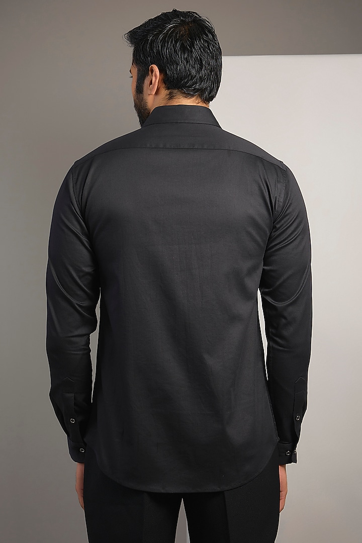 Black Cotton Lycra Aari Embroidered Handcrafted Party Wear Shirt by SAMMOHAN at Pernia's Pop Up Shop