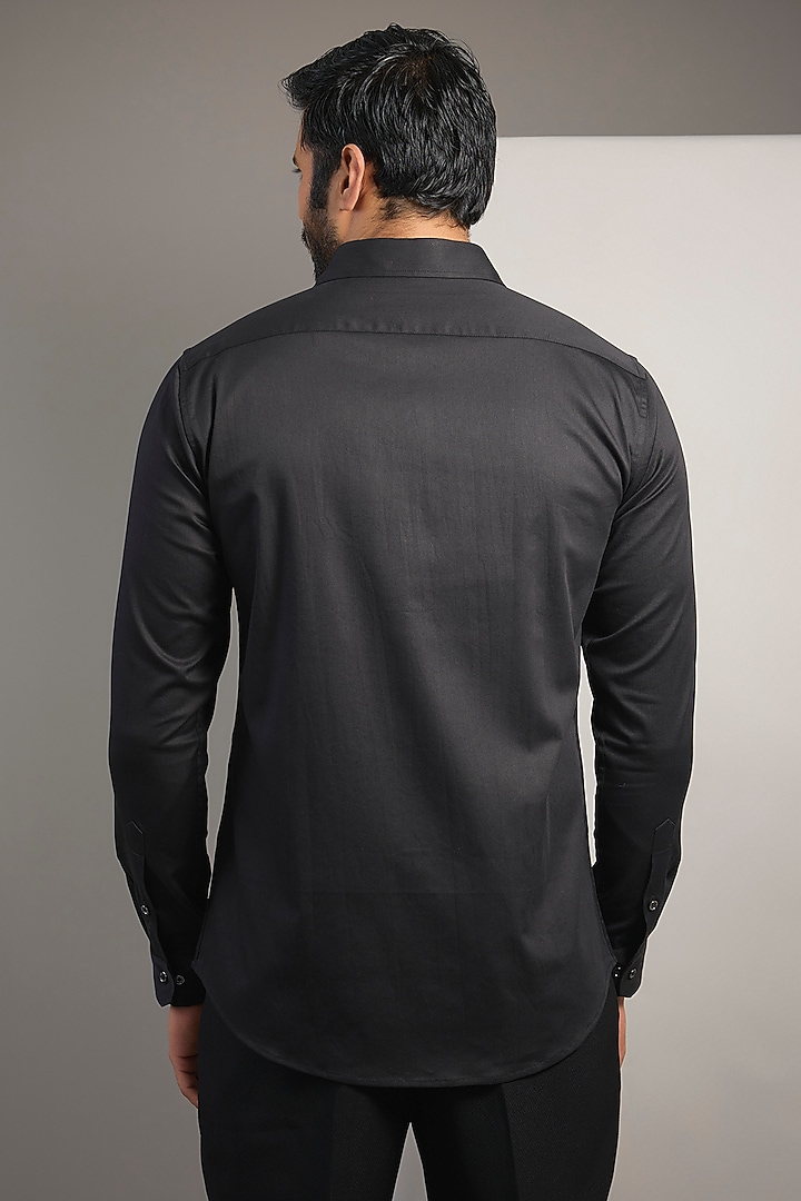 Black Cotton Lycra Aari Embroidered Handcrafted Party Wear Shirt by SAMMOHAN at Pernia's Pop Up Shop
