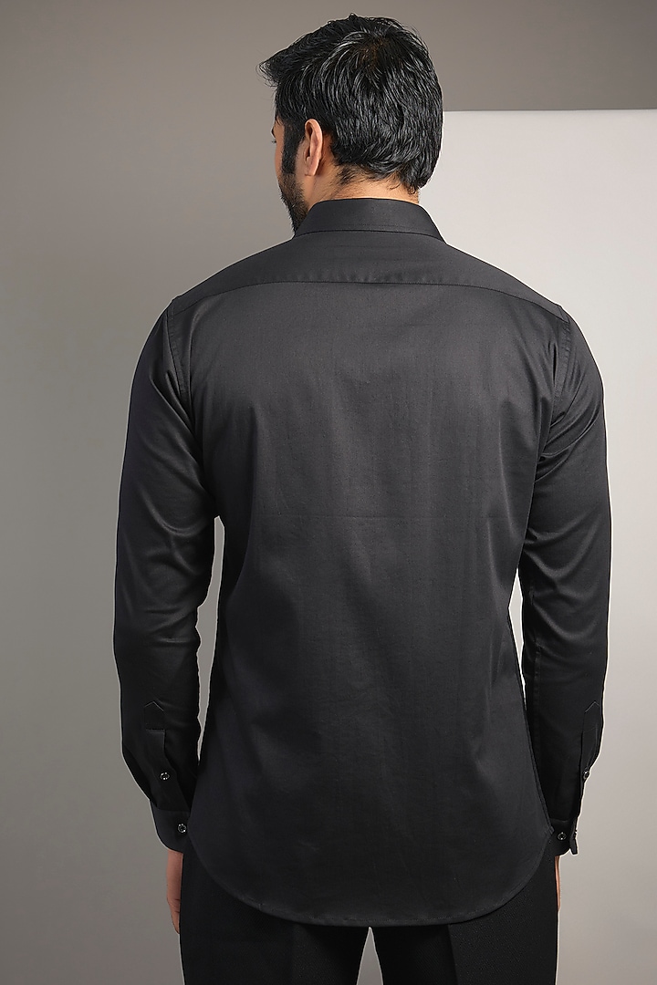Black Cotton Lycra Aari Embroidered Handcrafted Party Wear Shirt by SAMMOHAN at Pernia's Pop Up Shop