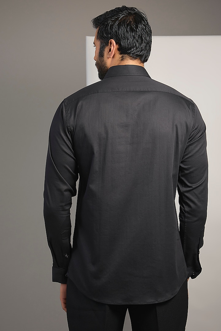 Black Cotton Lycra Aari Embroidered Handcrafted Party Wear Shirt by SAMMOHAN at Pernia's Pop Up Shop