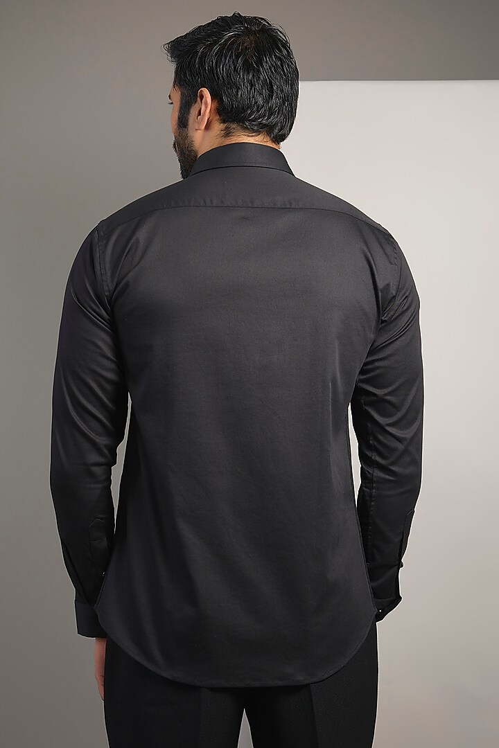 Black Cotton Lycra Aari Embroidered Handcrafted Party Wear Shirt by SAMMOHAN at Pernia's Pop Up Shop