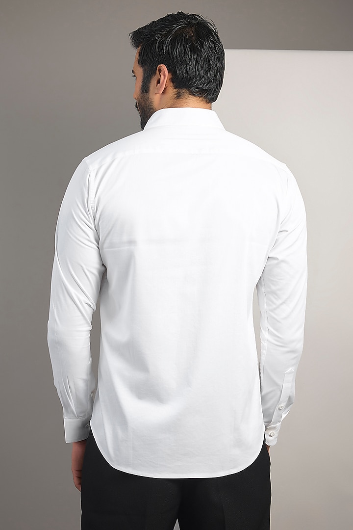 White Cotton Lycra Aari Embroidered Handcrafted Party Wear Shirt by SAMMOHAN at Pernia's Pop Up Shop