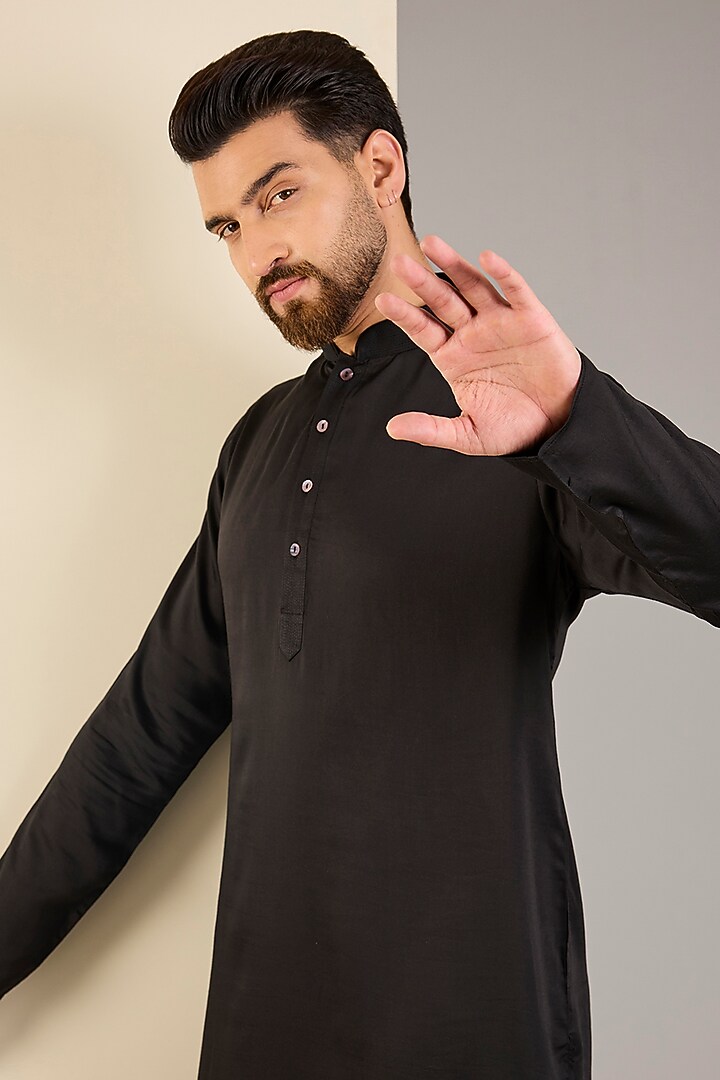 Black Cotton Kurta by SAMMOHAN at Pernia's Pop Up Shop