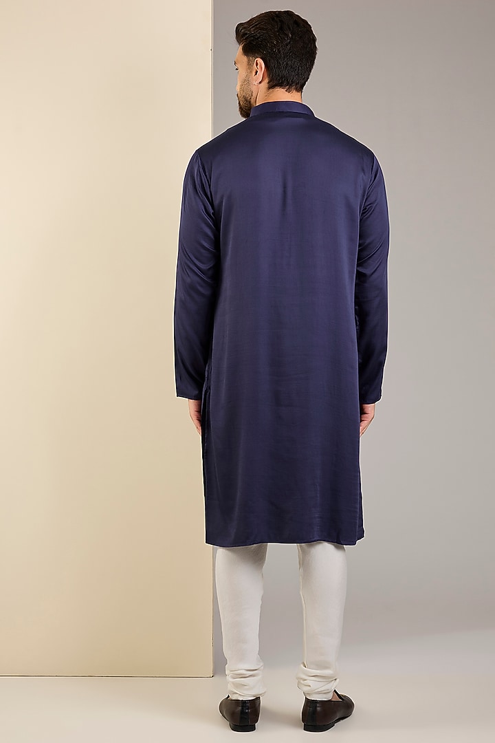 Navy Blue Cotton Kurta by SAMMOHAN at Pernia's Pop Up Shop