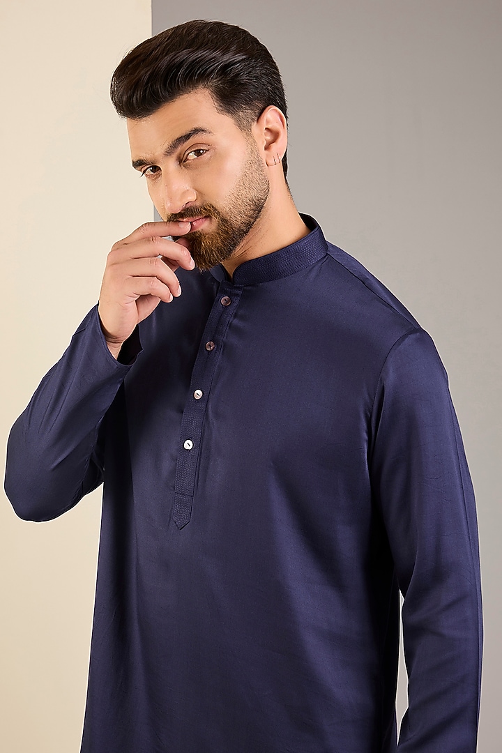 Navy Blue Cotton Kurta by SAMMOHAN at Pernia's Pop Up Shop