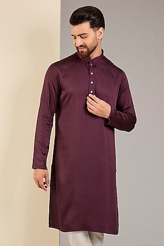 Wine Cotton Kurta by SAMMOHAN
