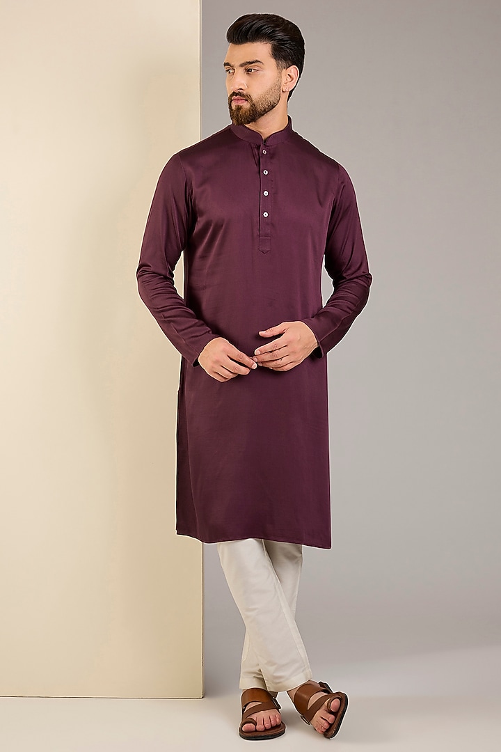 Wine Cotton Kurta by SAMMOHAN at Pernia's Pop Up Shop