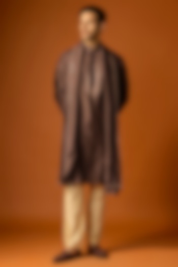 Brown Silk Embroidered Kurta Set by SAMMOHAN at Pernia's Pop Up Shop