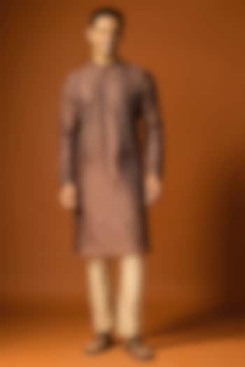 Brown Silk Embroidered Kurta Set by SAMMOHAN at Pernia's Pop Up Shop