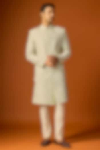 Off-White Silk Embroidered Groom Sherwani Set by SAMMOHAN at Pernia's Pop Up Shop