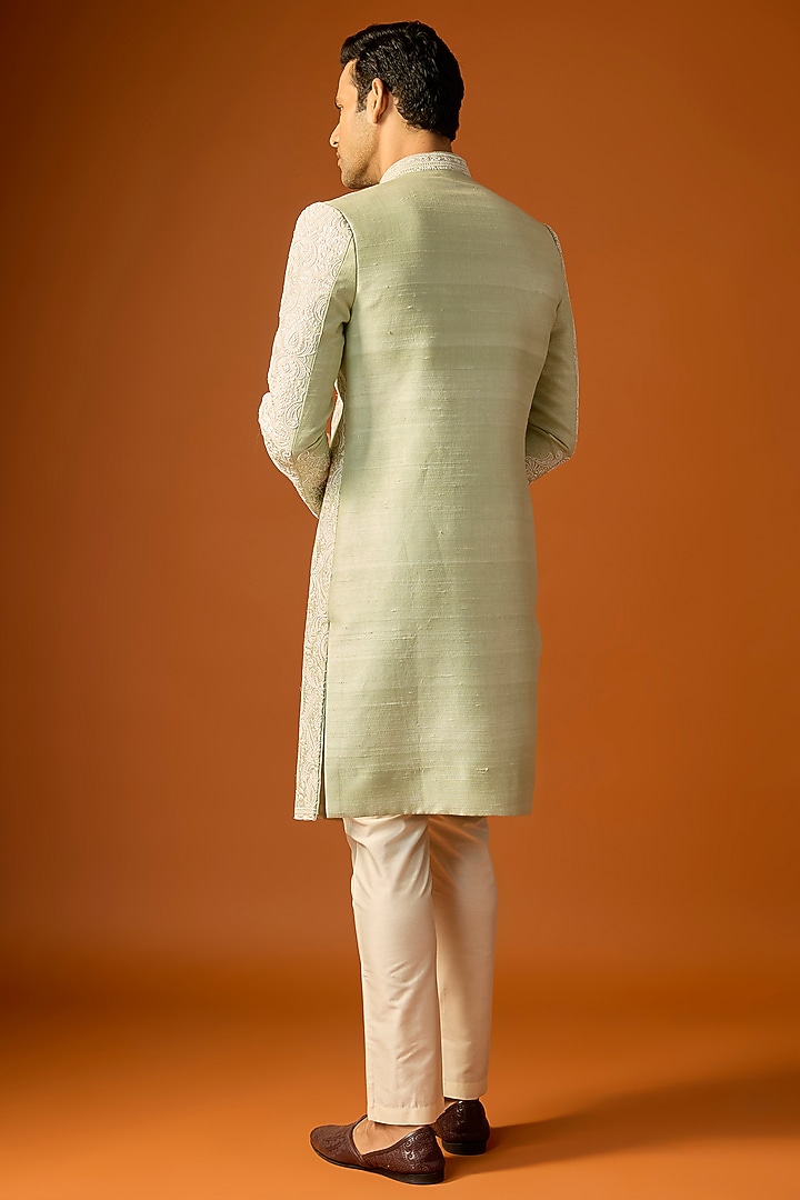 Off-White Silk Embroidered Groom Sherwani Set by SAMMOHAN at Pernia's Pop Up Shop