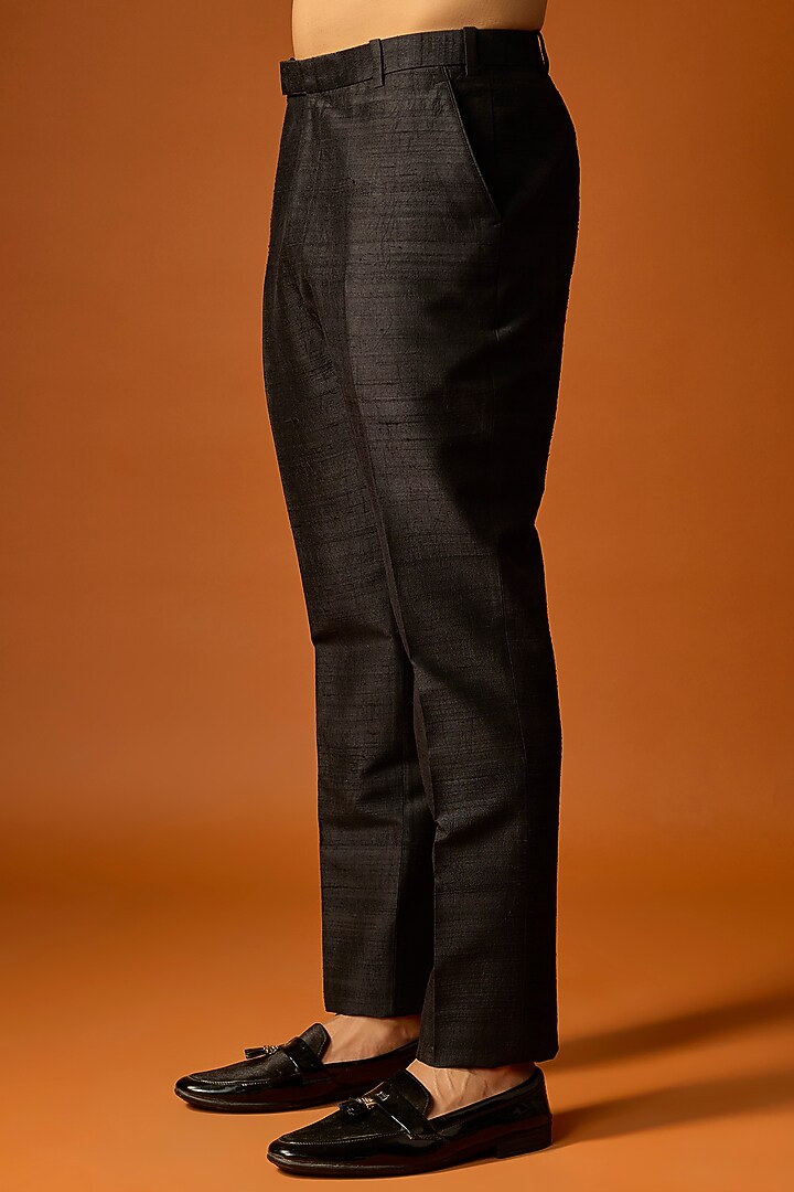 Black Silk Embroidered Groom Bandhgala Set by SAMMOHAN at Pernia's Pop Up Shop