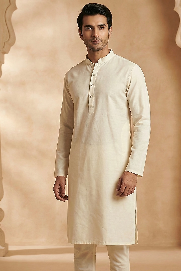 Light Yellow Chanderi Kurta by SAMMOHAN at Pernia's Pop Up Shop