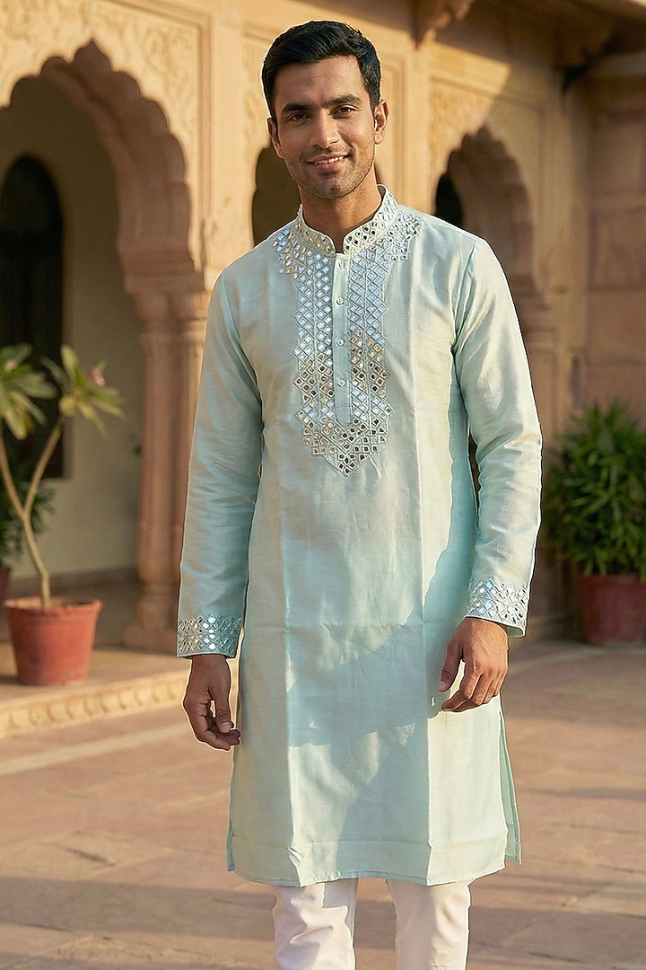 Green Chanderi Kurta by SAMMOHAN at Pernia's Pop Up Shop