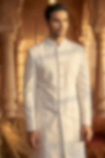 White Viscose Blend Wedding Sherwani by SAMMOHAN at Pernia's Pop Up Shop