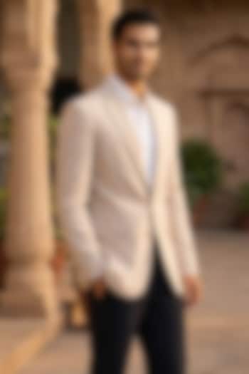 Off-White Flax Blend Blazer by SAMMOHAN at Pernia's Pop Up Shop