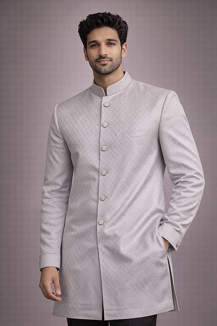 Off-White Viscose Blend Sherwani by SAMMOHAN at Pernia's Pop Up Shop