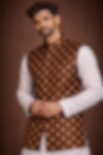 Camel Brown Viscose Blend Nehru Jacket by SAMMOHAN at Pernia's Pop Up Shop