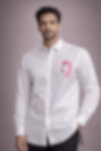 White Cotton Satin Lycra Party Wear Shirt by SAMMOHAN at Pernia's Pop Up Shop