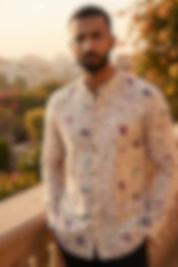 Beige Linen Party Wear Shirt by SAMMOHAN at Pernia's Pop Up Shop