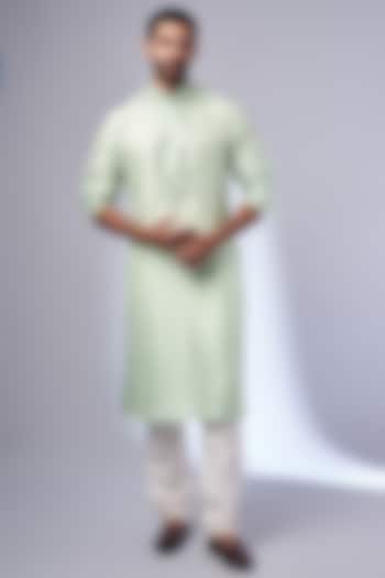 Mint Pure Silk Embroidered Handcrafted Kurta by SAMMOHAN at Pernia's Pop Up Shop