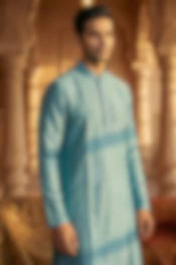Blue Chanderi Kurta by SAMMOHAN at Pernia's Pop Up Shop