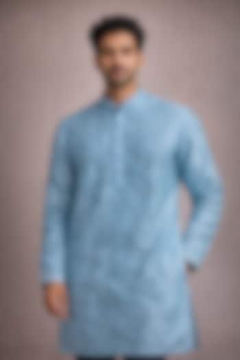 Blue Chanderi Kurta by SAMMOHAN at Pernia's Pop Up Shop
