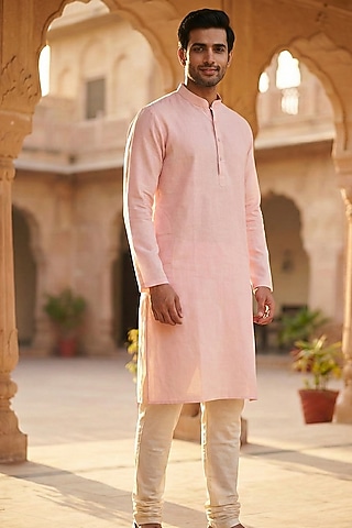 Pink Chanderi Kurta by SAMMOHAN