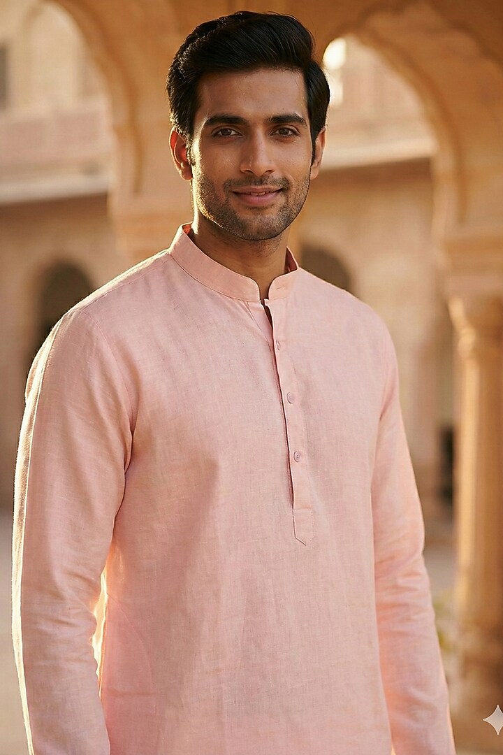 Pink Chanderi Kurta by SAMMOHAN at Pernia's Pop Up Shop