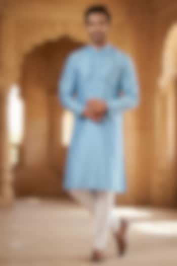 Blue Chanderi Kurta by SAMMOHAN at Pernia's Pop Up Shop