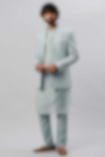 Powder Blue Cotton Indowestern Jacket by SAMMOHAN at Pernia's Pop Up Shop