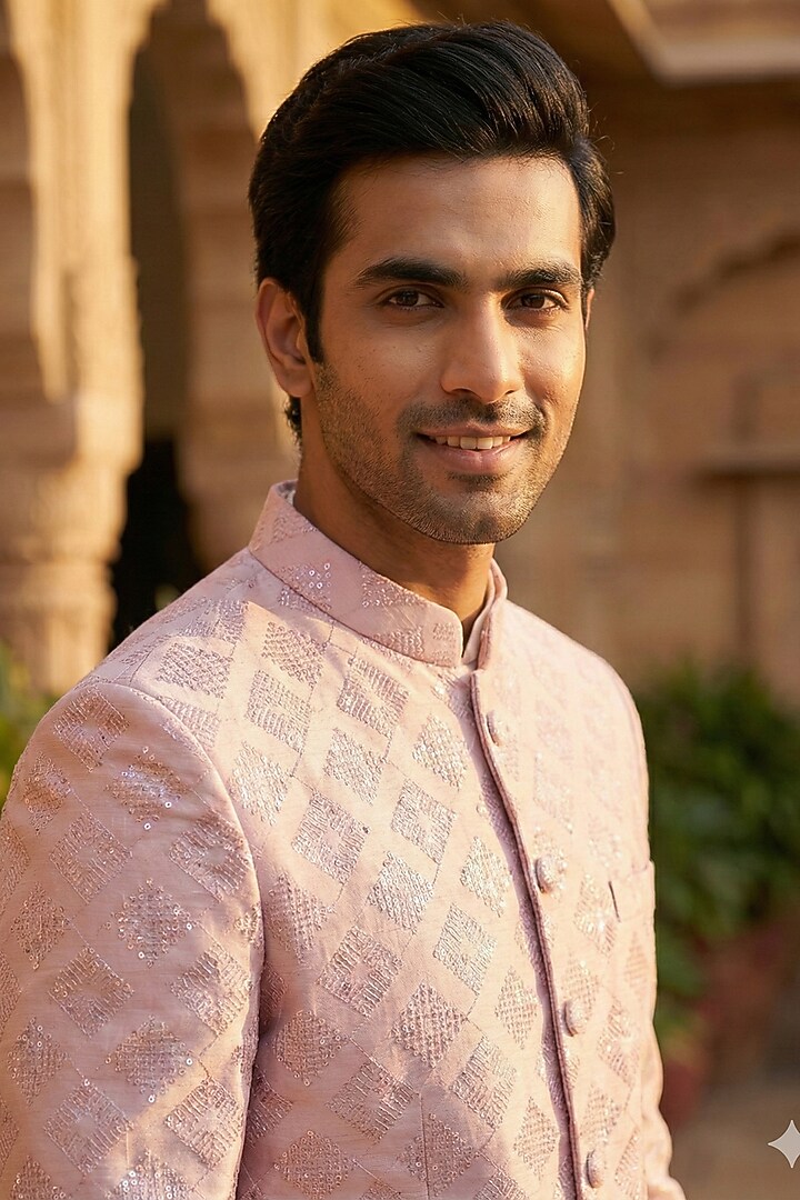 Purple Cotton Blend Bandhgala Jacket by SAMMOHAN at Pernia's Pop Up Shop