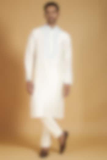 Ivory Pure Silk Kashmiri Embroidered Kurta by SAMMOHAN at Pernia's Pop Up Shop