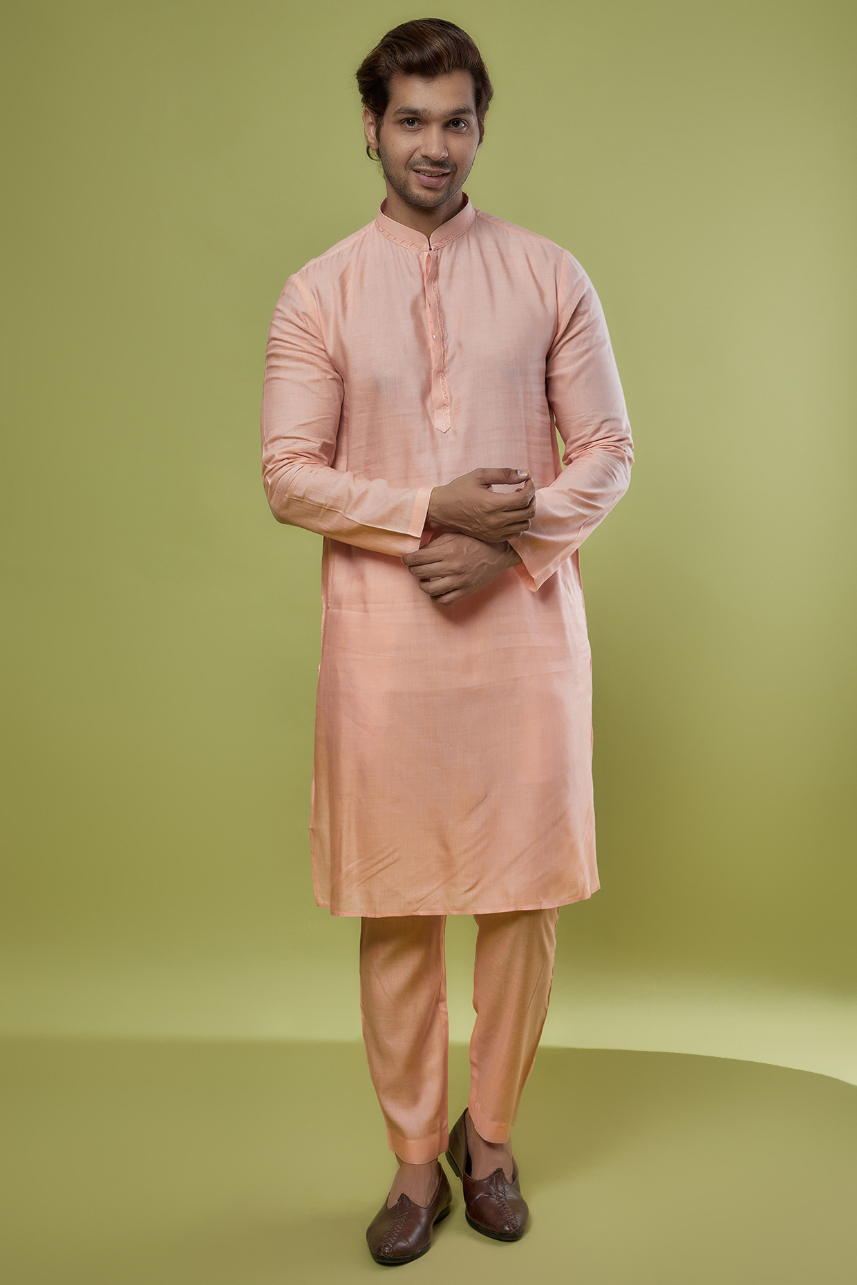 Peach Modal Kurta Set by SAMMOHAN