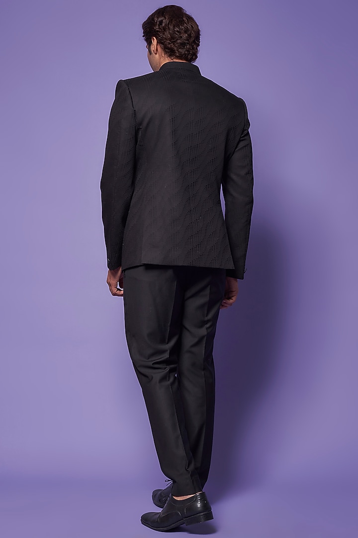 Black Cotton & Silk Wedding Bandhgala Set by ALOUKIK at Pernia's Pop Up Shop