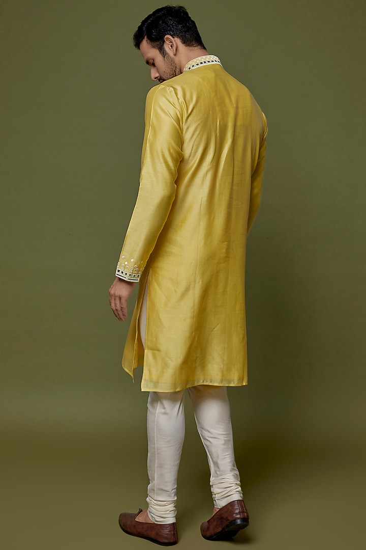 Yellow Pure Chanderi Silk Embroidered Kurta Set by ALOUKIK at Pernia's Pop Up Shop
