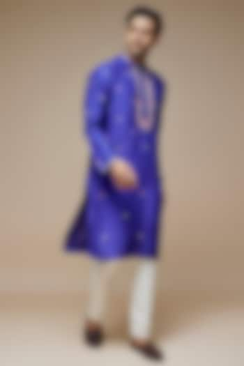 Purple Tussar Hand & Machine Embroidered Handcrafted Kurta Set by SAMMOHAN