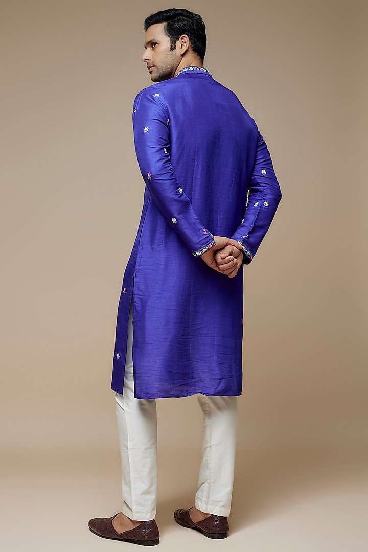 Purple Tussar Hand & Machine Embroidered Handcrafted Kurta Set by SAMMOHAN at Pernia's Pop Up Shop