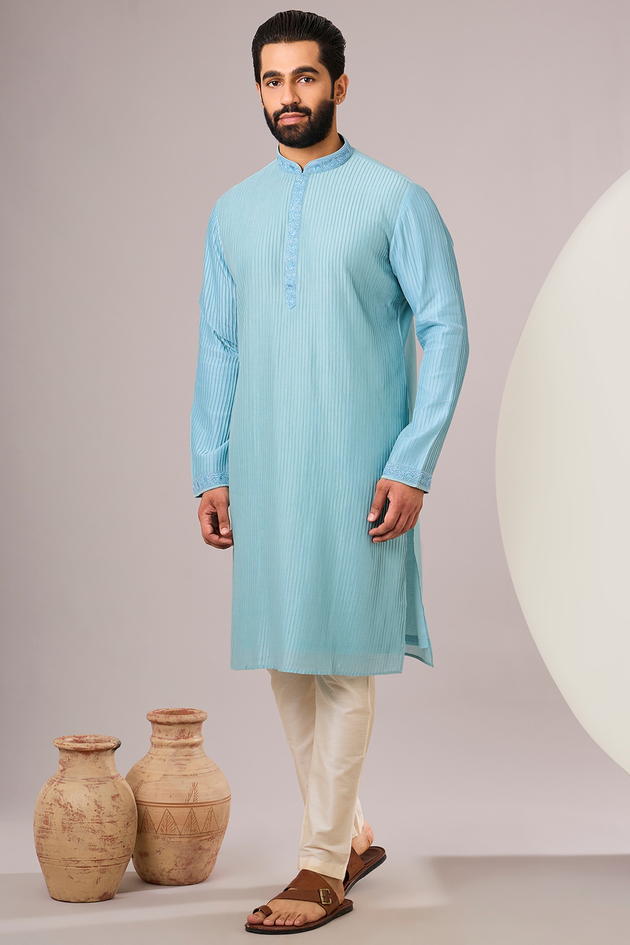 SAMMOHAN Light Blue Silk Kurta Set
