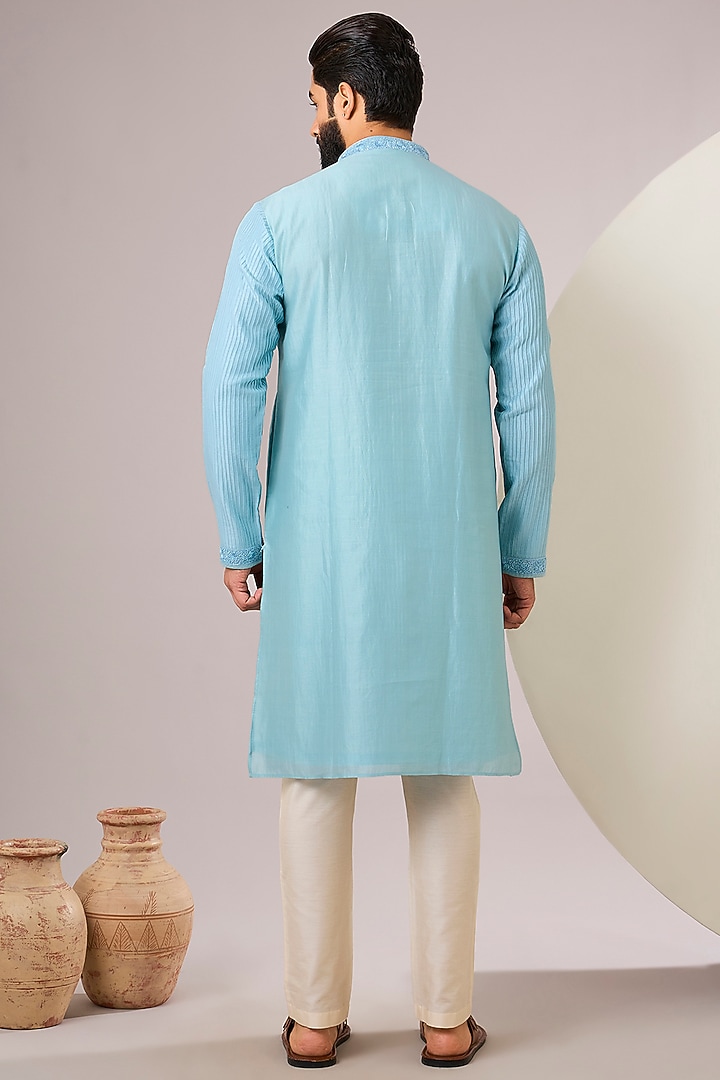 Light Blue Silk Kurta Set by SAMMOHAN at Pernia's Pop Up Shop