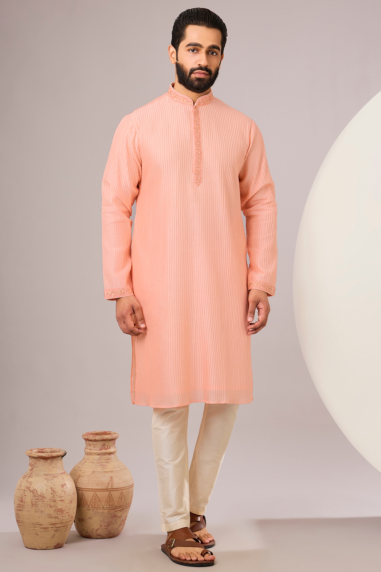 SAMMOHAN Peach Silk Kurta Set