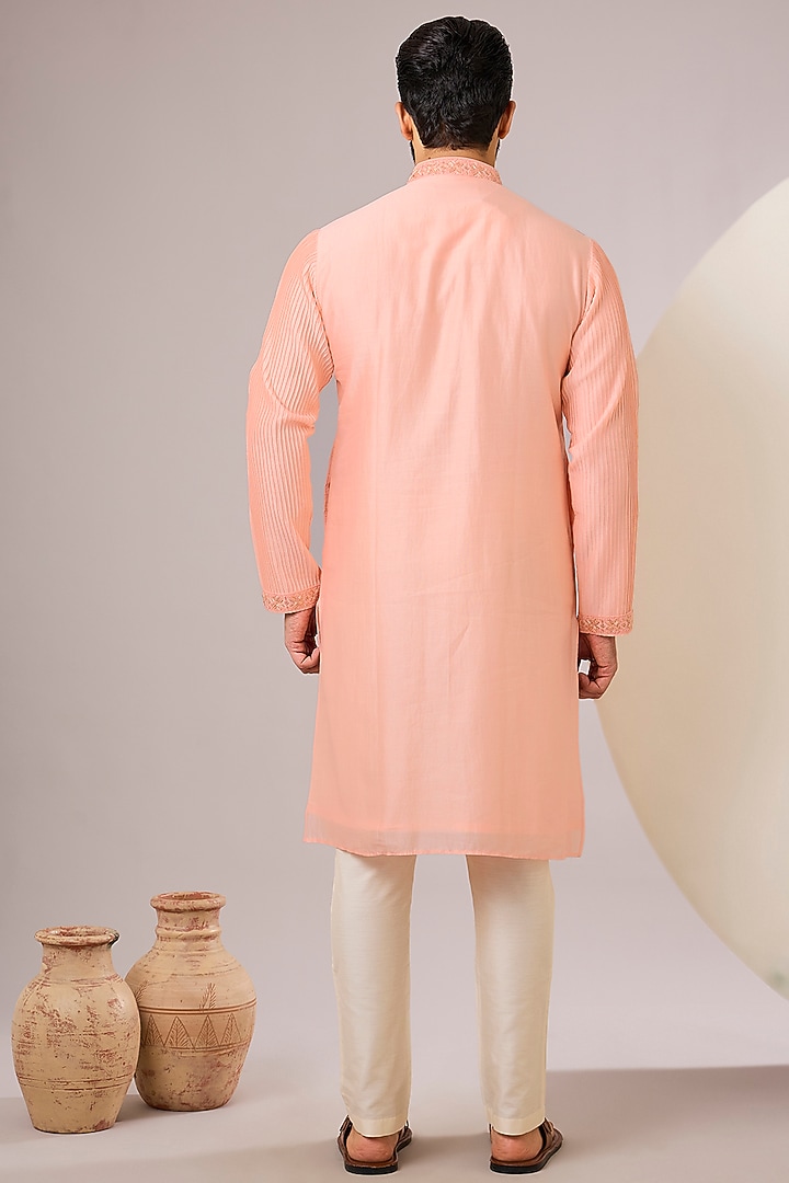 Peach Silk Kurta Set by SAMMOHAN at Pernia's Pop Up Shop
