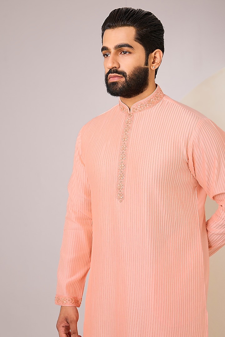 Peach Silk Kurta Set by SAMMOHAN at Pernia's Pop Up Shop